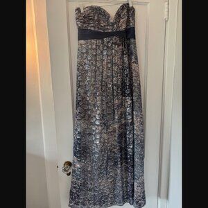 BCBGMaxAzria Sweetheart Strapless Print Lurex Jacquard Gown
